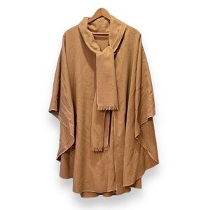 Vintage Wool Blend Poncho /Cape One Size Camel Brown